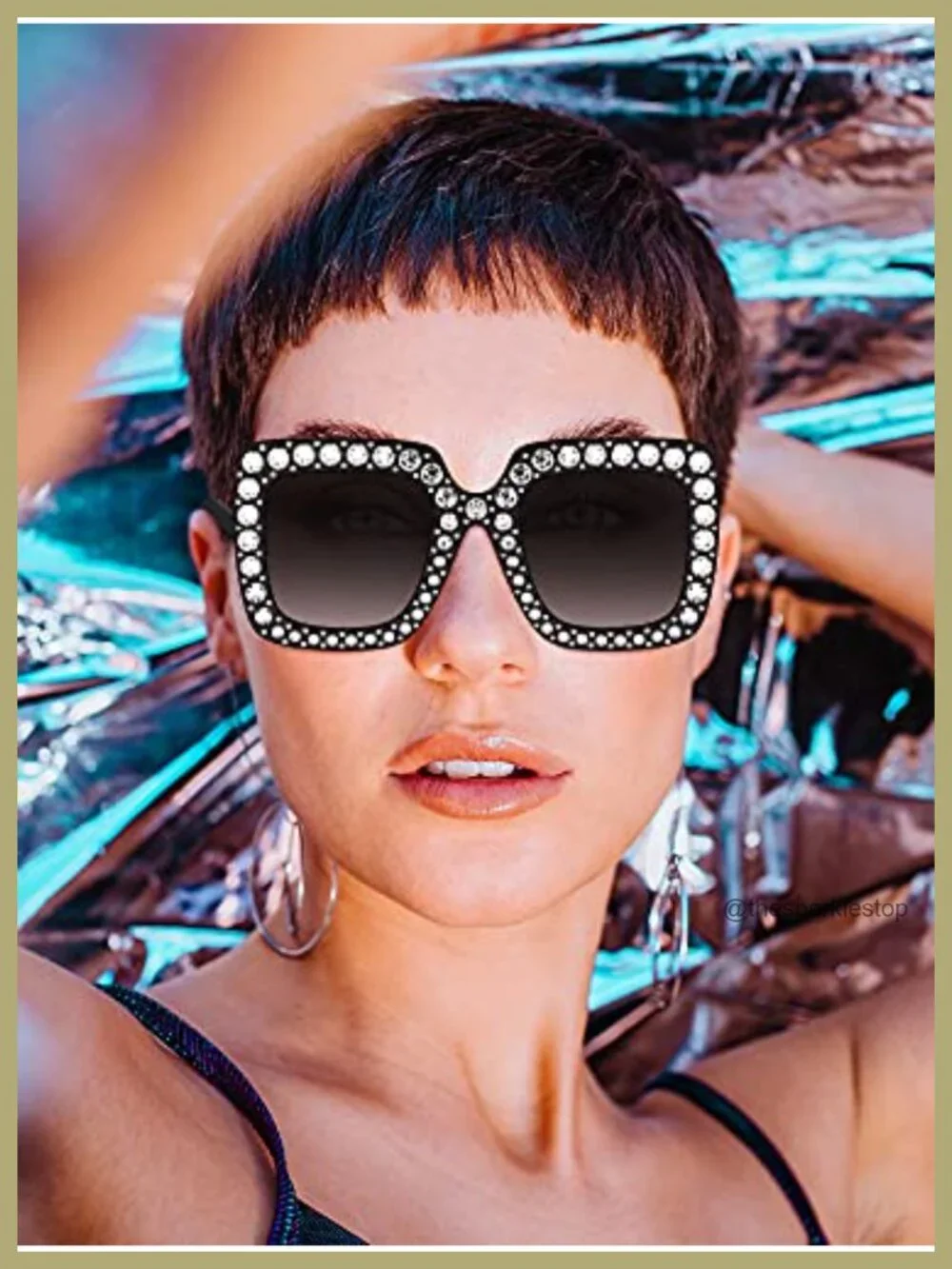9 Pairs Rhinestone Oversized Square Sunglasses for Women Sparkling Bling